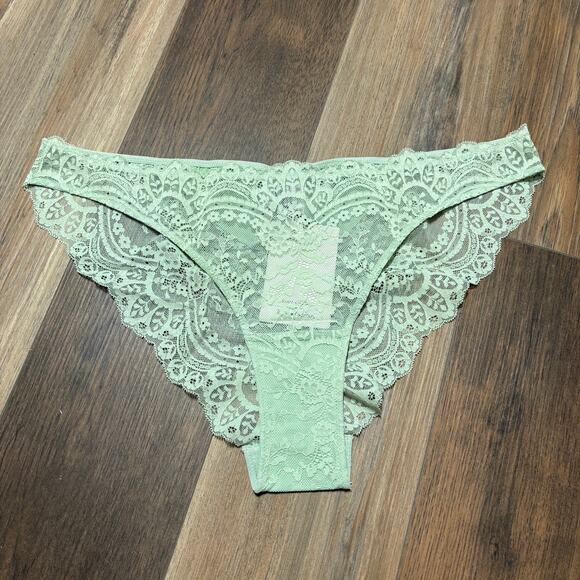 & Other Stories Womens Size 12 Lace Sheer Scalloped Panty Mint Green Transparent - Picture 1 of 6